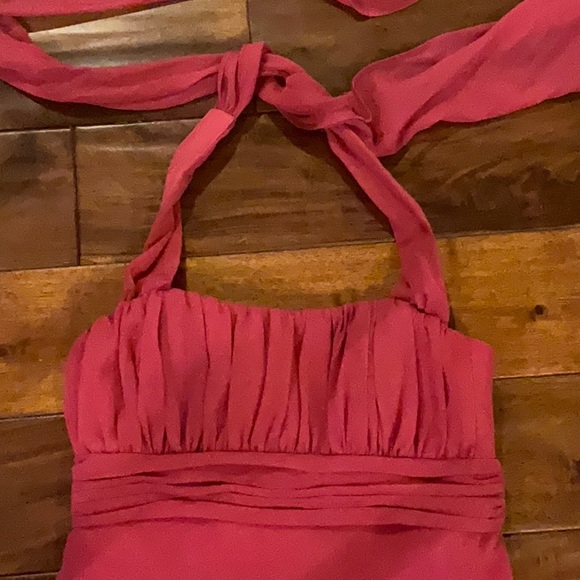 David’s Bridal Bright Pink Sz 2 dress sleeveless - fabric tie support - Picture 3 of 6